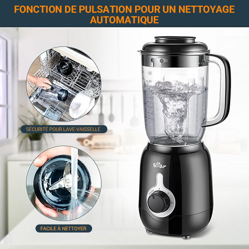 Bear LLJ-B12K1 mixeur de table 1,2 L 500 W - 2 vitesses + fonction impulsion - 4 lames en acier inoxydable