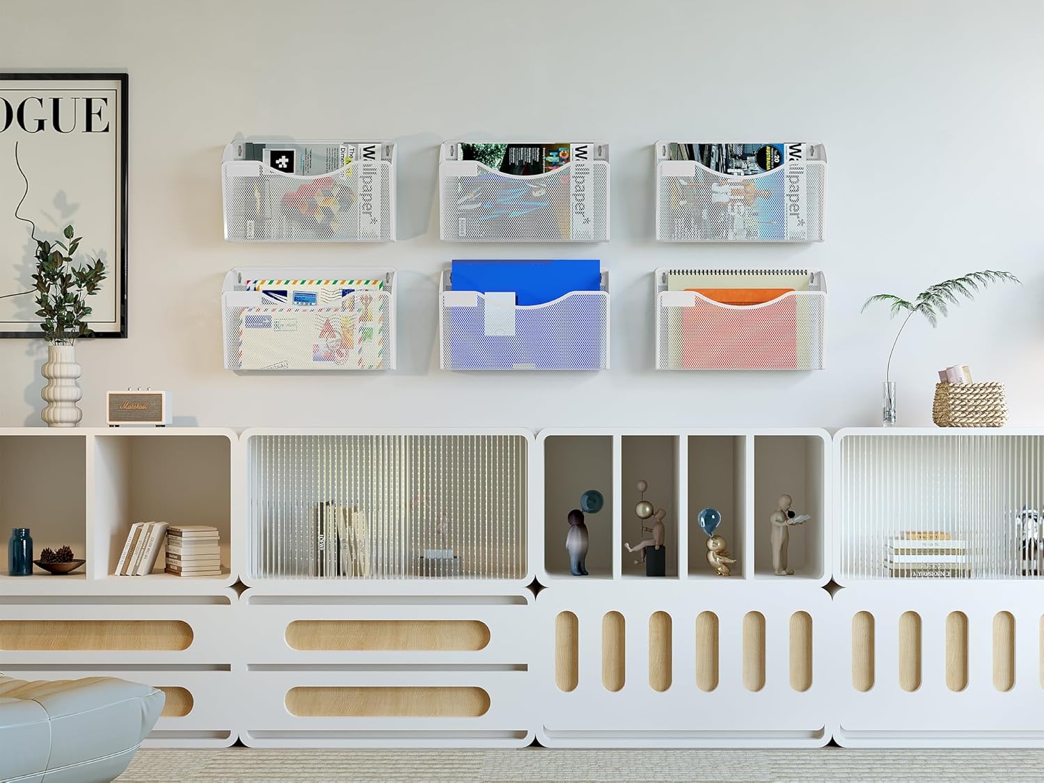 Senhoglb Porte-documents mural en maille A4 paysage 1 compartiment avec porte-étiquette, Blanc, Soldes du Nouvel An, Meilleures idées cadeaux