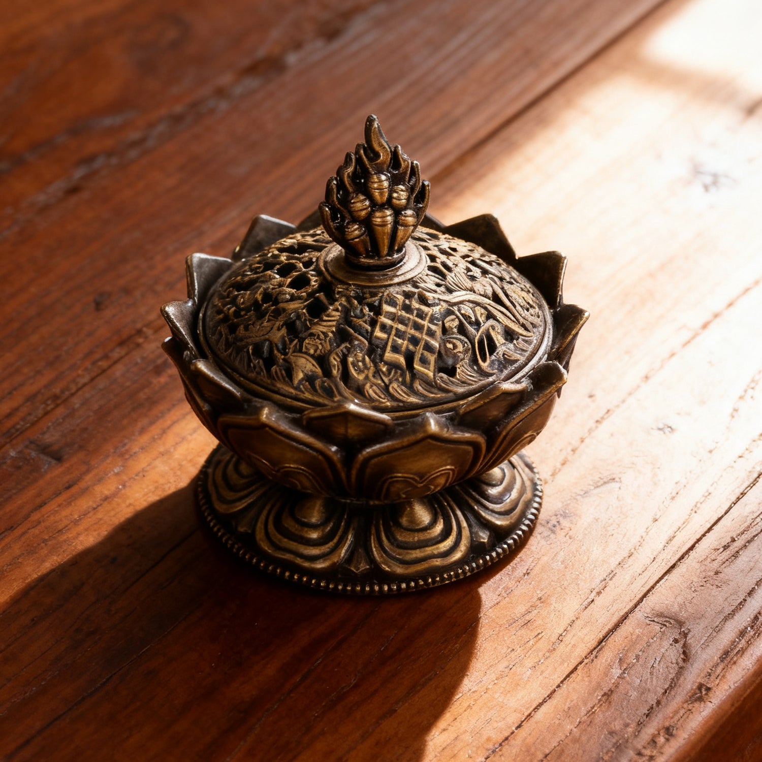Ju7cer 1 pc Brûle-encens bronze/lotus - Style classique, idéal pour décoration de Noël maison et présentation au sol, porte-encens