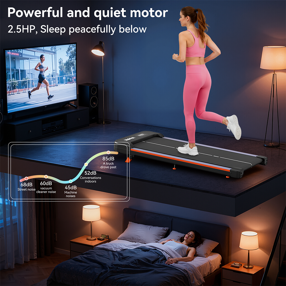 KeHot YQ N3897 Tapis de marche inclinaison 9 %, tapis roulant silencieux compact, musique Bluetooth, écran LED, tapis roulant compact sous bureau