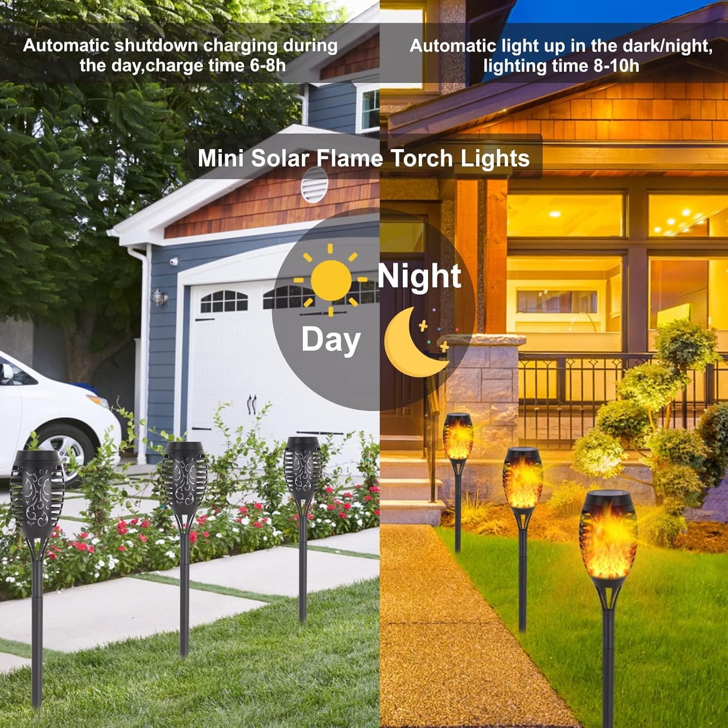 Lumières solaires pour jardin extérieur 4 pièces, 12 LED grandes torches solaires pour extérieur vacillantes hauteur 51 cm, Lampe solaire pour extérieur IP65 étanche