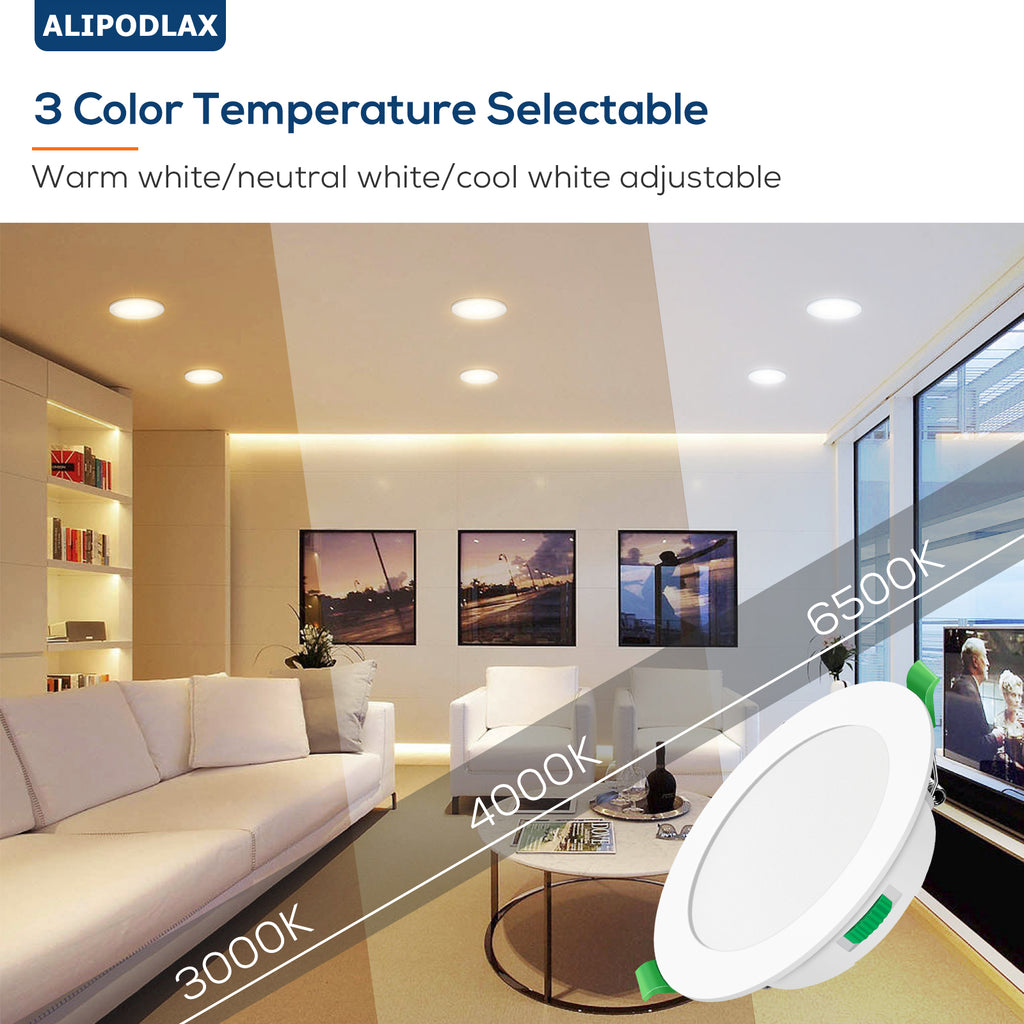 ALIPODLAX Spot LED encastrable, 5 W, IP65, 230 V, à intensité variable, 400 lm, ultra-plat 30 mm, 3000 K/4000 K/6500 K, pour salle de bain, lot de 6