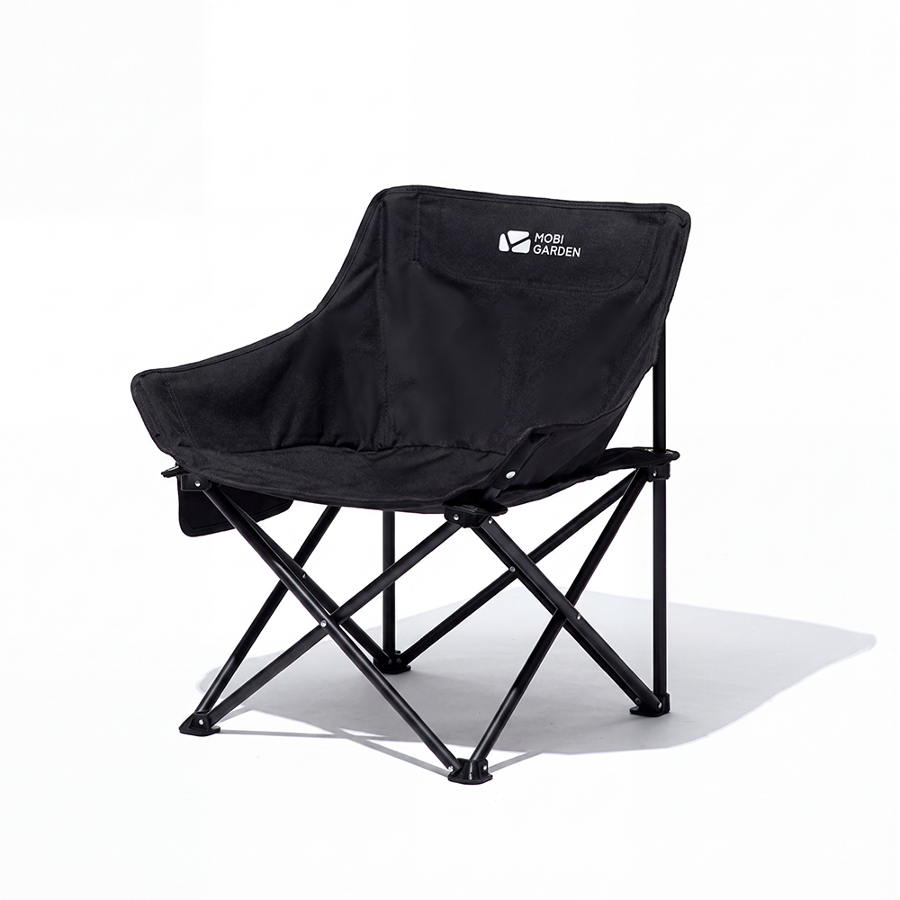Mobi Garden, Chaise lune pliante et portable pour le camping, la pêche et le pique-nique, Noir, Assise large de 64,5 cm, Capacité de charge élevée, Durable et résistante à la déchirure
