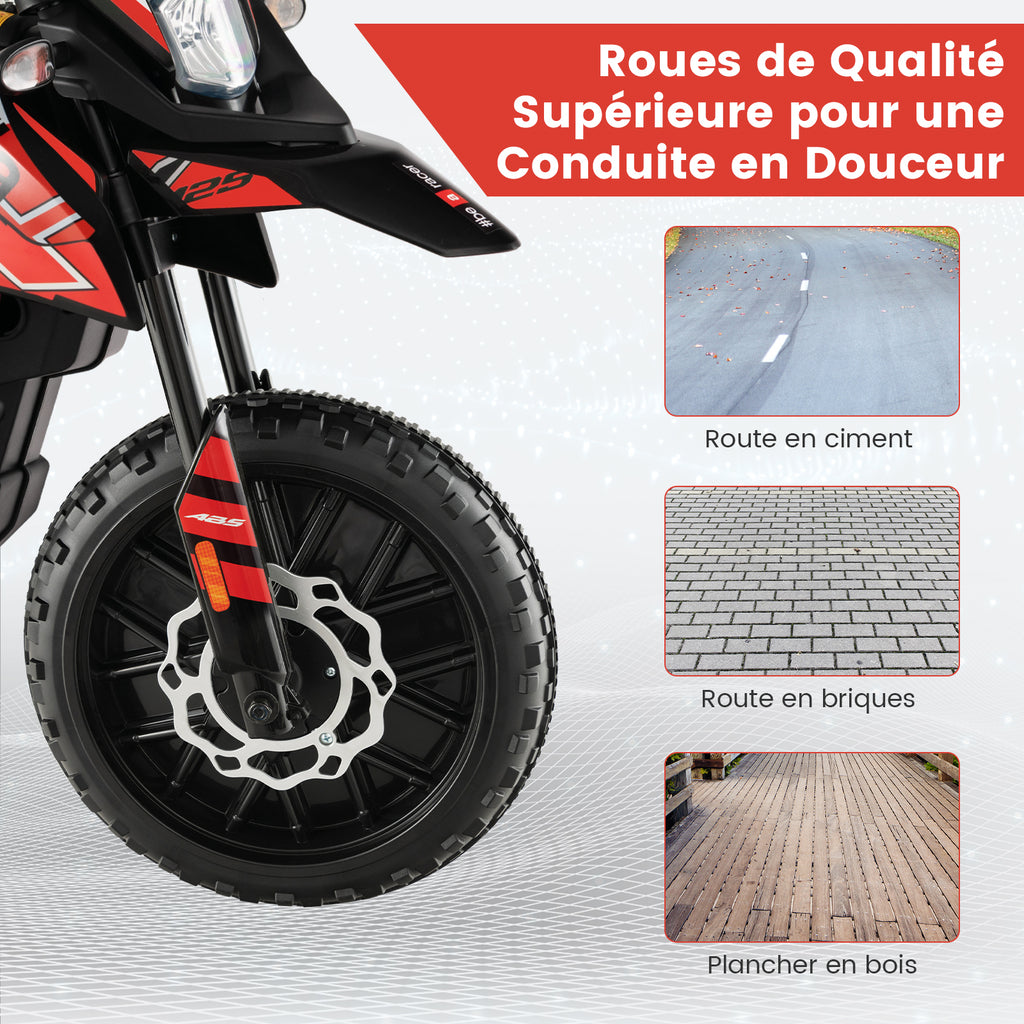 Moto électrique pour enfants 12 V avec roues d'apprentissage, modèle sous licence Aprilia, rouge