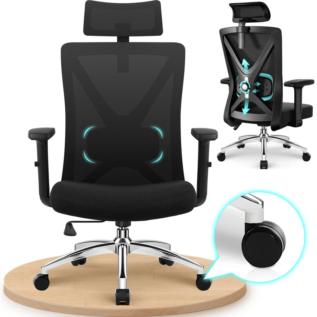 GTIMEX Chaise de bureau ergonomique, chaise de bureau, chaise de bureau avec accoudoirs réglables, soutien lombaire souple en éponge naturelle et appui-tête, chaise de direction