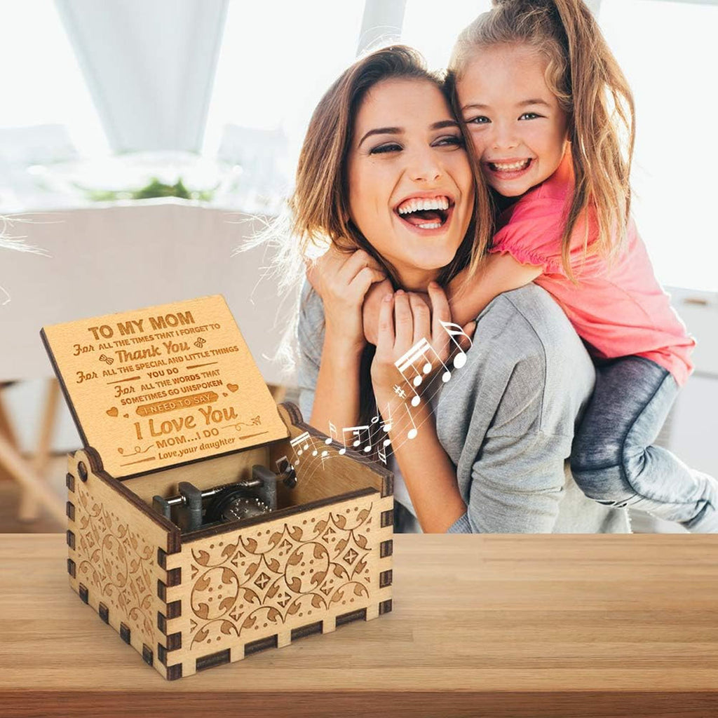 Alphynix 1 pièce Boîte à musique « À ma mère », boîte à souvenirs en bois à manivelle avec message de remerciement plein d'émotion, cadeau émouvant pour mère de sa fille
