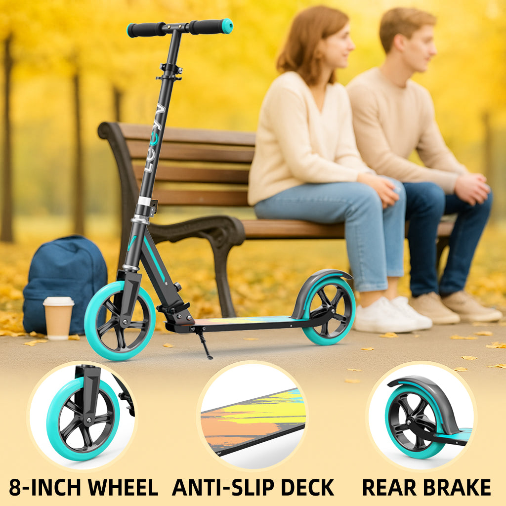 LEEYV Trottinette LY205, Trottinette pour enfants 6–12 ans et adultes, Charge maximale 100 kg, Hauteur réglable, Légère, 2 roues, Trottinette pliable pour enfants avec grandes roues de 205 mm