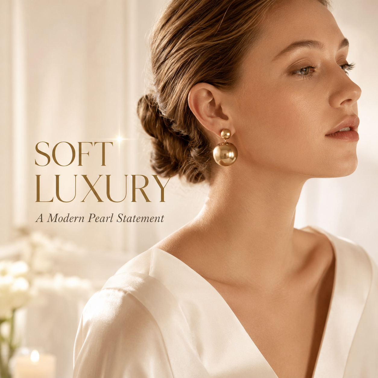 VoxorAI Boucles d'oreilles classiques à double perle dorées avec deux perles des deux côtés, luxe léger, haute couture, nouveautés de niche 6 mm et 14 mm