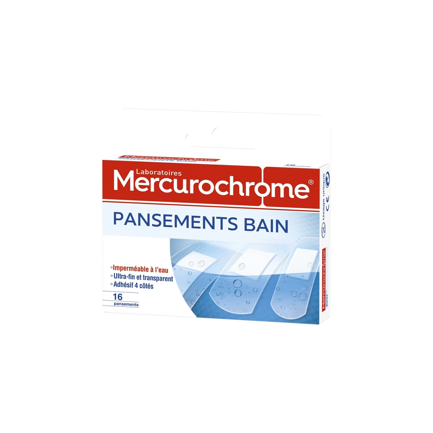 MERCUROCHROME Pansements Bain Imperméable Ultra-Fin Transparent X16