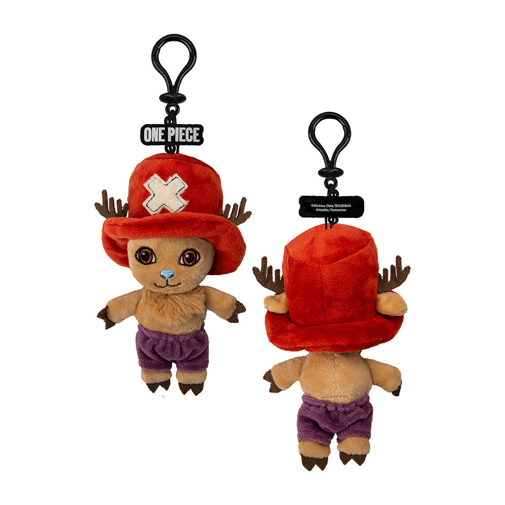 One Piece Porte-clés en peluche Tony Tony Chopper Mini Figurine Charms de sac avec étiquette logo Antilope Chapeau à cerf Tiroir à fermeture éclair Accessoires de collection d'anime