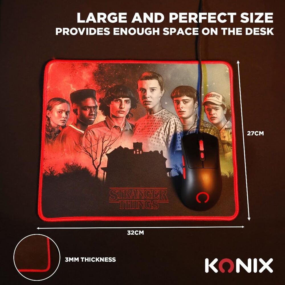 Konix Stranger Things Tapis de souris gaming 32 x 27 cm - Surface microfibre antidérapante - Caoutchouc - Motif Best Friends