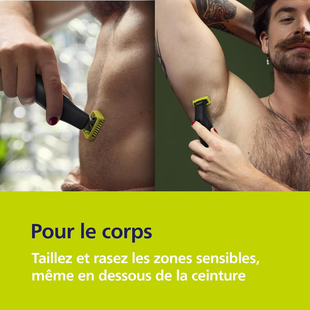 Philips OneBlade Pro 360 QP6552/30 Oneblade avec lame 360 de rechange, 3 sabots, utilisation humide & sèche, batterie rechargeable - Noir