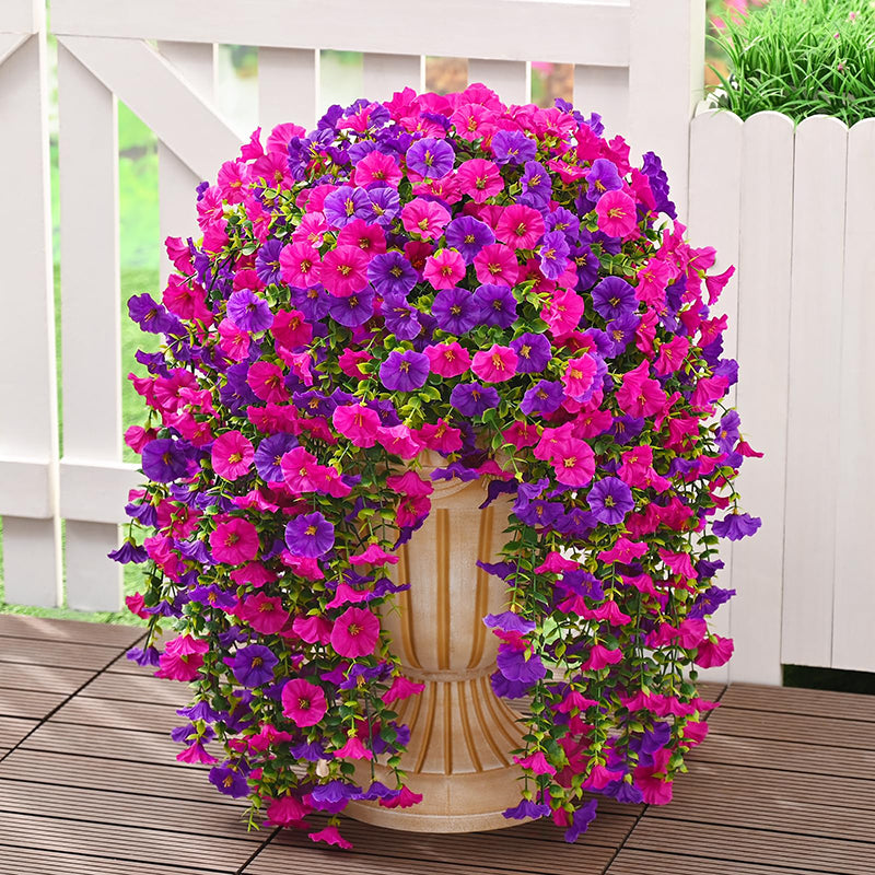 Yuejia Lot de 4 bouquets suspendus de fleurs artificielles en soie liseron violet et fuchsia - 75 cm