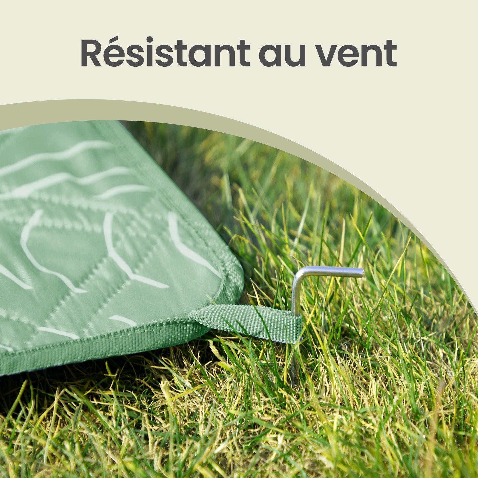 JOYFURNOS Couverture de Pique-nique, 200 x 200 cm, 4 Piquets de Sol, Hydrofuge, Lavable, Pliable, Motif Feuilles et Vert