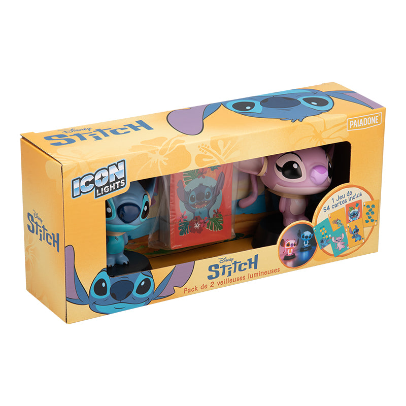 Disney Stitch Angel - Coffret 2 Lampes Icon Light + Cartes à Jouer