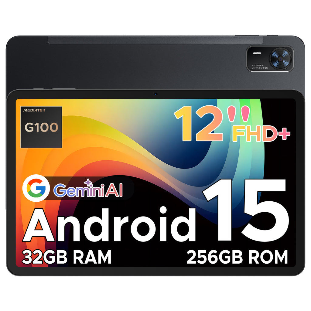 DOOGEE Tab E3+ Tablette Android 15, 12-pouces FHD+, emplacement carte SIM, Helio G100 octa-core IA, Gaming 90 Hz, 32 Go RAM + 256 Go stockage / 2 To, 8800 mAh, 7,5-mm ultra-fine