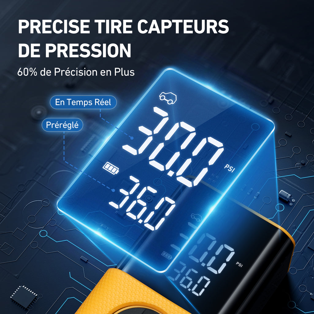 AstroAI L7S Pompe à pneu portable, compresseur d’air sans fil pour vélo, écran numérique à double affichage, pompe à pneu pour voiture 150 PSI, lumières LED