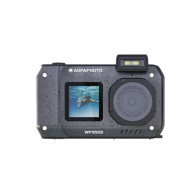AgfaPhoto Appareil photo numérique compact étanche 24 MP, Zoom numérique 18, Double écran, Vidéo 4K, Noir