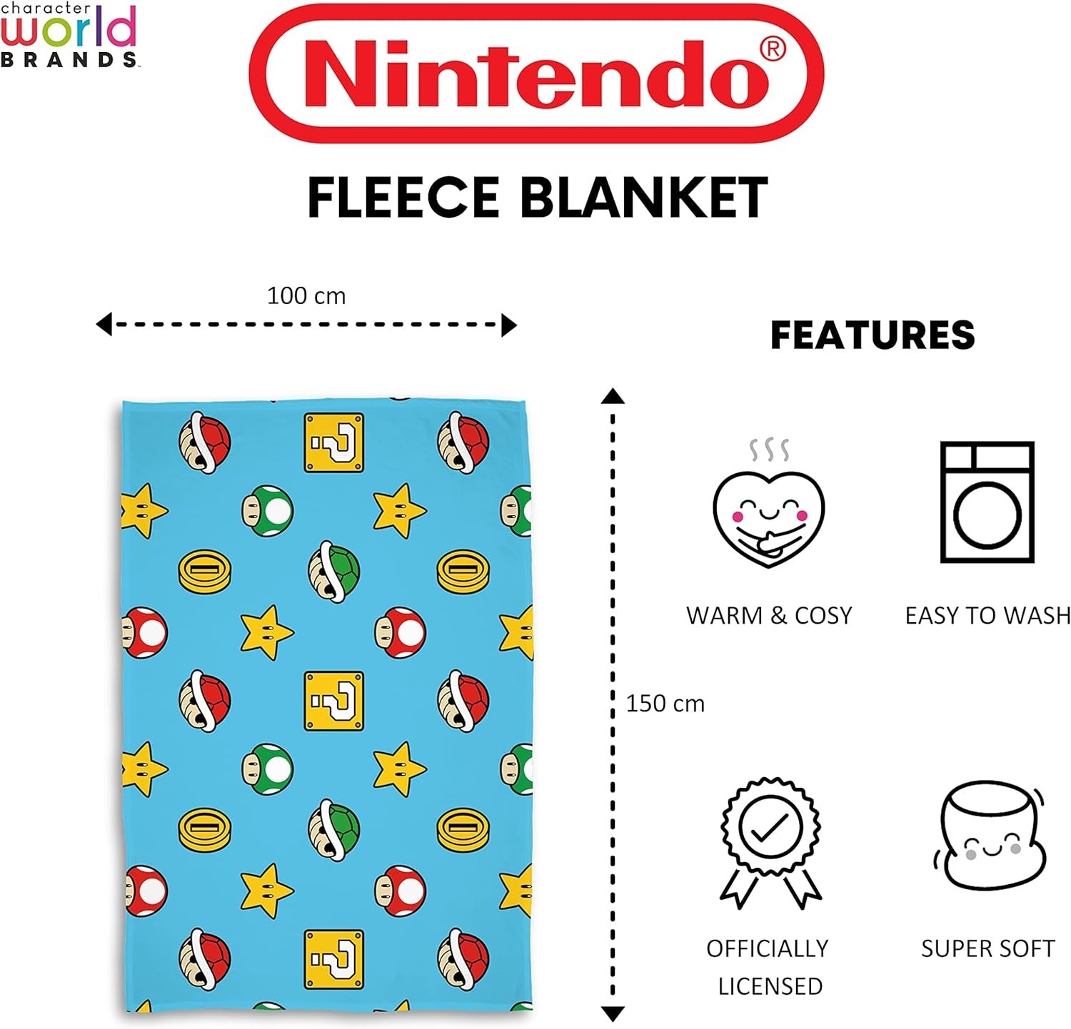 WT&T Couverture polaire sherpa Nintendo Super Mario Mario Kart Drift - 100 x 150 cm, Douce et chaude