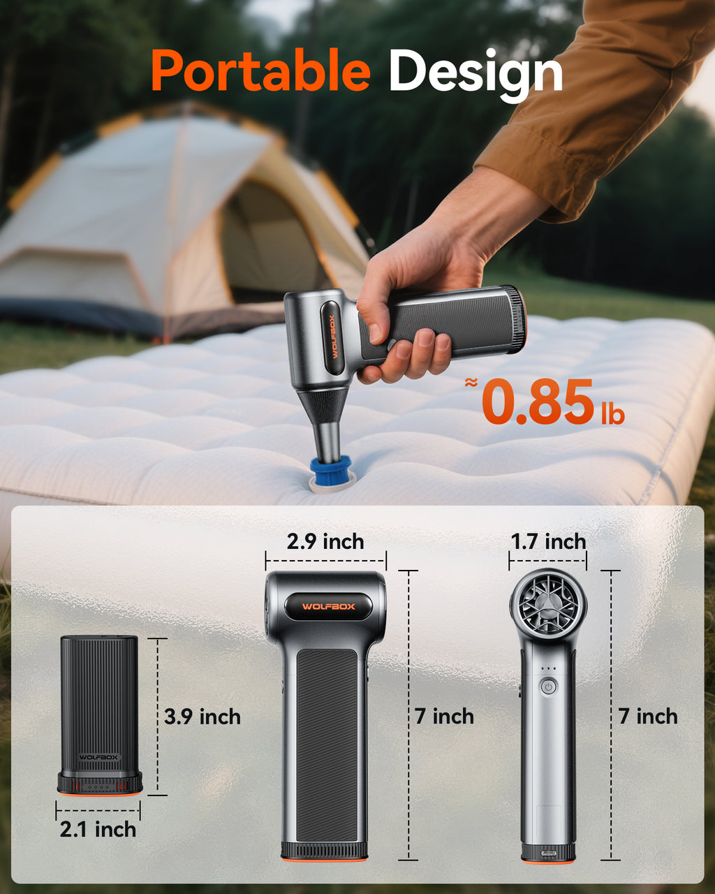 WOLFBOX MF200 Souffleur de poussière électrique, doté d'une batterie remplaçable et de trois réglages haute performance