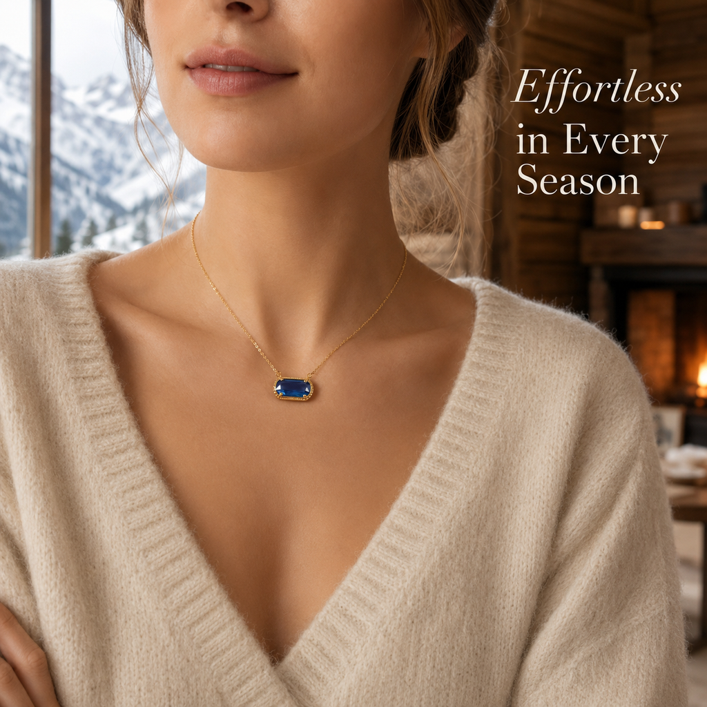 Collier VoxorAI hypoallergénique en pierre naturelle, collier en zircon, pendentif en cristal, chaîne clavicule, toutes saisons, bleu "