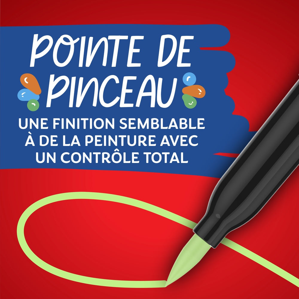 Sharpie Feutres acrylique | Pointe pinceau | Feutres de coloriage adulte idéal pour coloriage mystère, dessiner etc. | Encre anti-bavures à base d’eau | Teintes Chaudes | Lot de 12