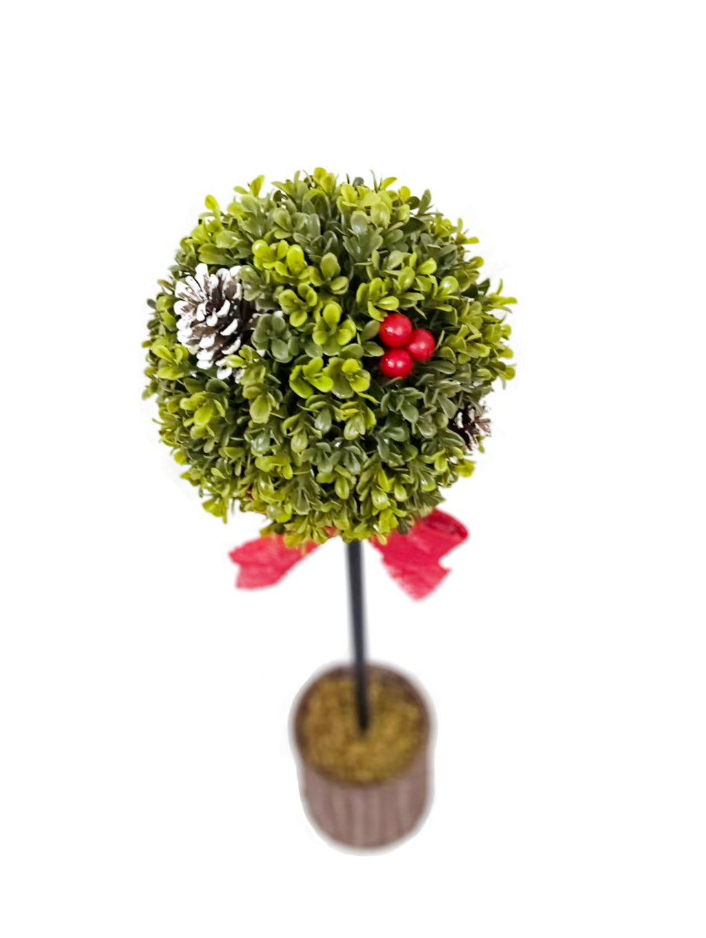 Daisy Darcy Arbre boule de buis 60 cm avec baies et cônes, Matériau naturel : pommes de pin