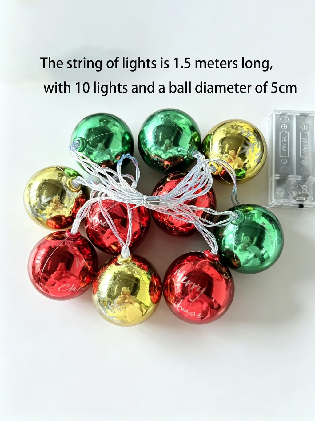 Guirlande lumineuse de Noël LED, rouge, vert et blanc, à motifs de flocons de neige sphériques, convient pour la décoration intérieure et extérieure, décoration pour la Fête des Mères, Noël et mariage