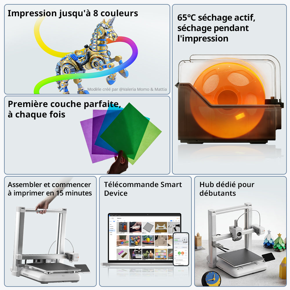 Imprimante 3D ANYCUBIC Kobra 4 Combo, impression multicolore, mise à niveau automatique LeviQ 3.0, mise à niveau sur 49 points, précision < 0,02 mm, impression pendant le séchage, séchage actif à 65 °C