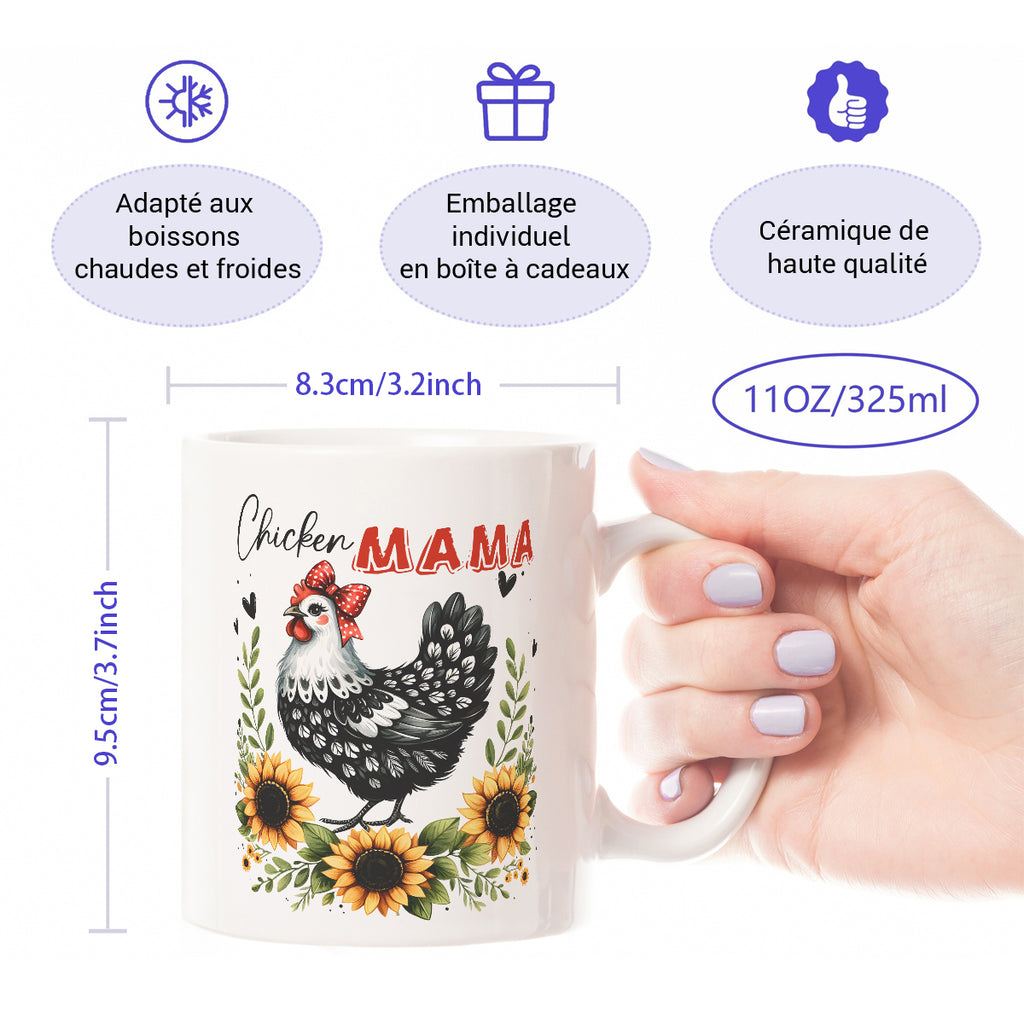 Alphynix 1 pièce mug blanc 11 oz avec motif humoristique « Maman poule » style maison de campagne et nœud rouge, cadeau unique et humoristique de Noël ou d’Action de grâce