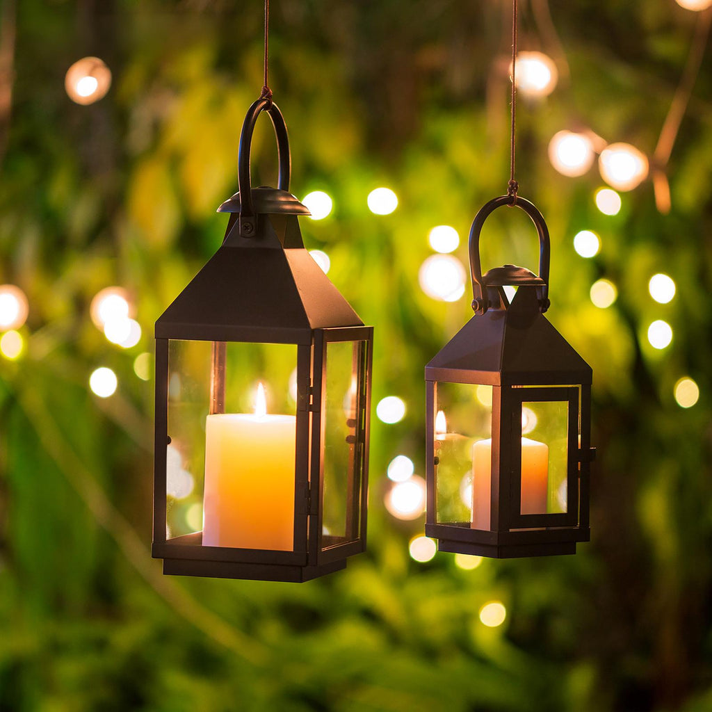 Lanterne à Bougie Décorative Noire : Bougeoirs à Bougie Pilier en Métal pour Table de Fête - Lanternes Suspendues de 10,2 Pouces de Haut pour Décoration Extérieure Mariage Fête Maison Salon Cheminée