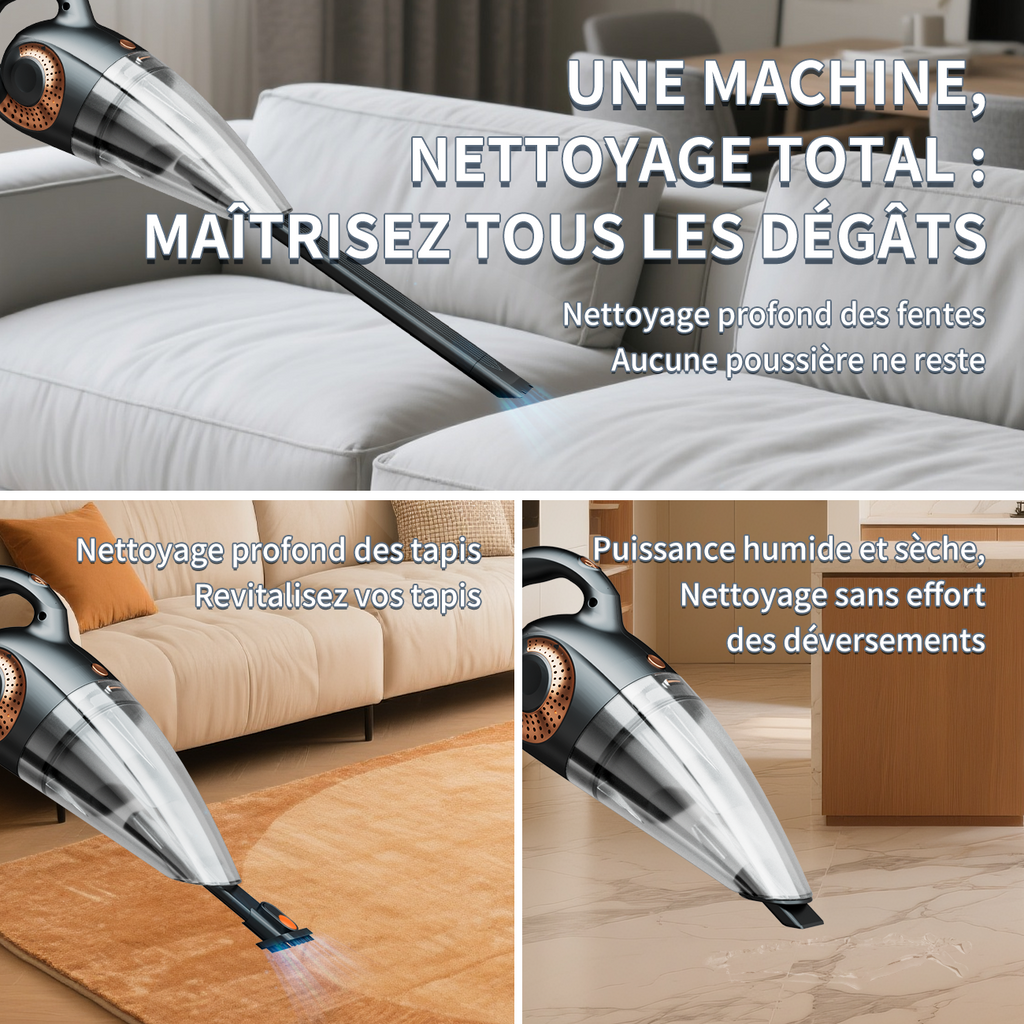 ATSHARK Aspirateur à Main Sans Fil Rechargeable, Puissance d'Aspiration 6000 Pa, Autonomie de 30 min Aspirateur Silencieux pour Voiture/Maison/Animaux, XL-620B