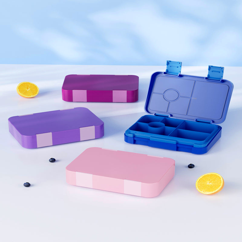 Boîte à déjeuner bento 5 compartiments Meoky avec double fermoir - Bleu