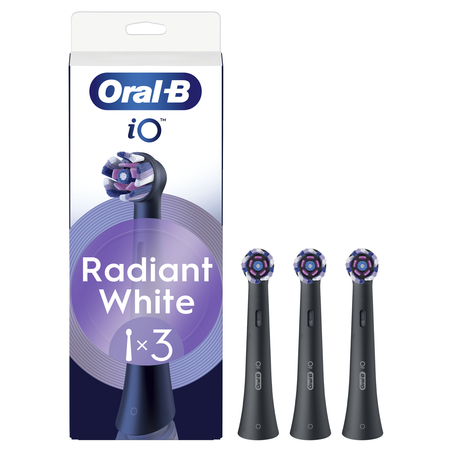 Oral-B iO Series Têtes de brosse de rechange rondes authentiques Noires adaptées aux gencives sensibles 3