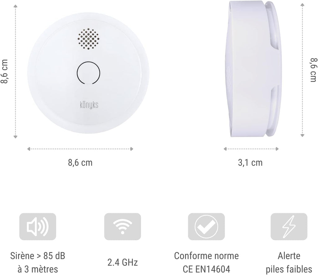 Konyks Firesafe 2 Détecteur de fumée connecté Wi-Fi + Bluetooth avec 5 ans d'autonomie