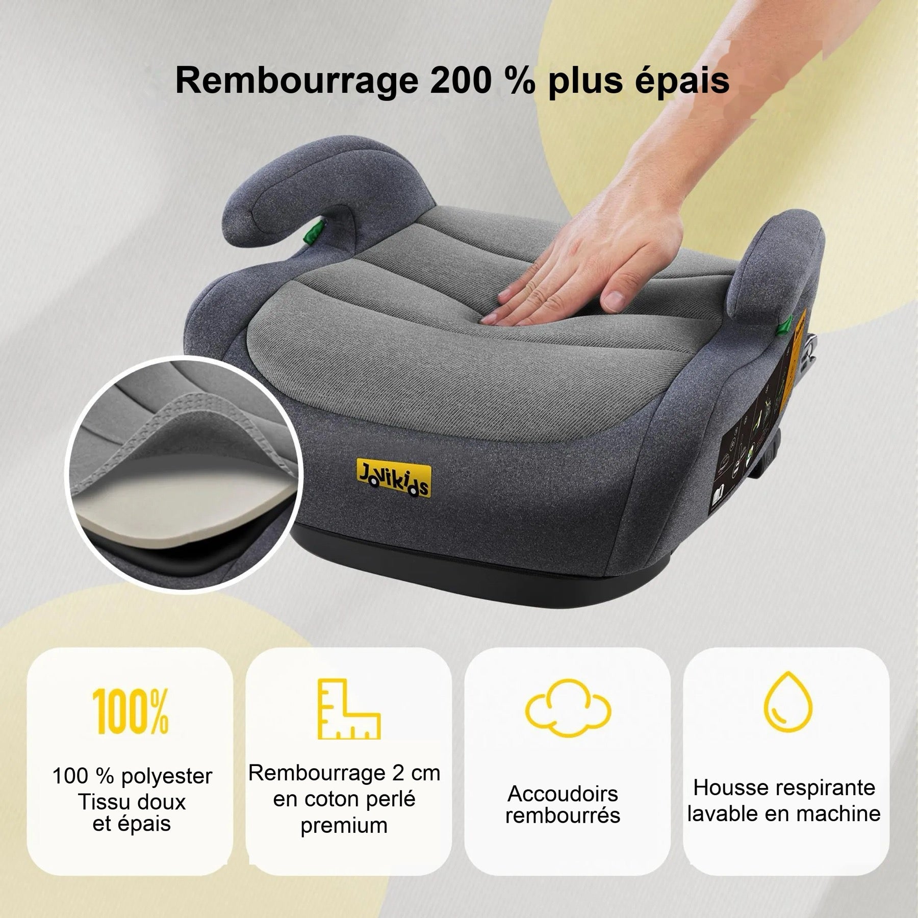 Jovikids OHHO Siège Auto Élévateur Enfant, ISOFIX de 125 à 150 cm (Environ 6 à 12 ans, 15-36 kg), Siège Auto Groupe 2 3, ECE R129, Léger, Élévateur ISOFIX