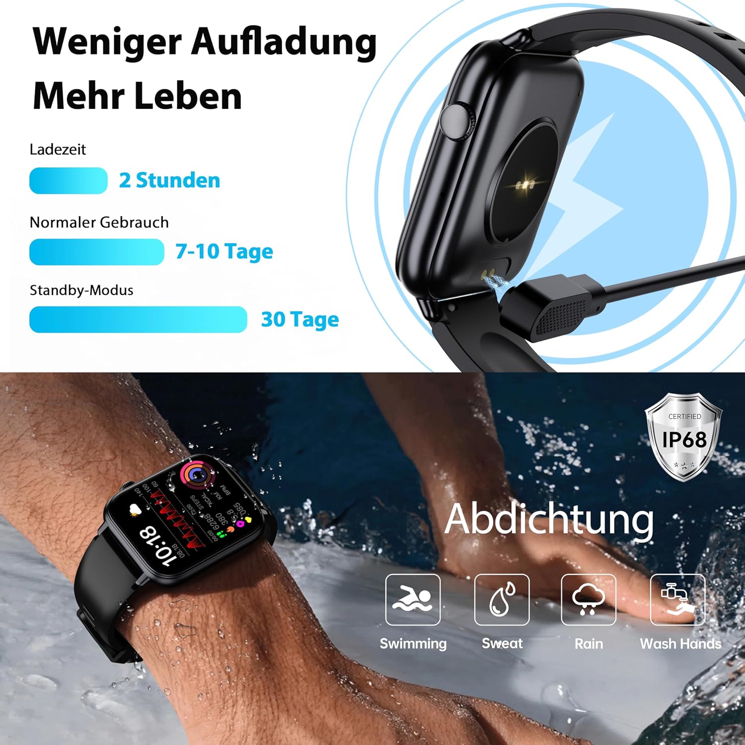 Montre connectée OUKITEL V3 noire-1,83" HD homme femme appel Bluetooth IP68 SpO2 cardio 100+ modes sportifs Android iOS