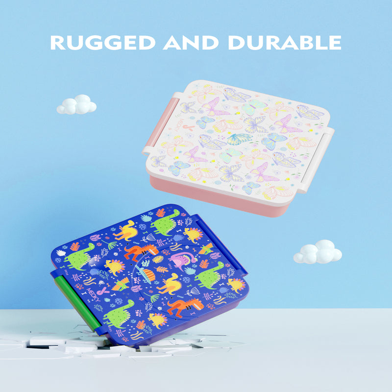 Meoky Boîte repas compartimentée à loquet unique 54 oz - Dinosaure bleu