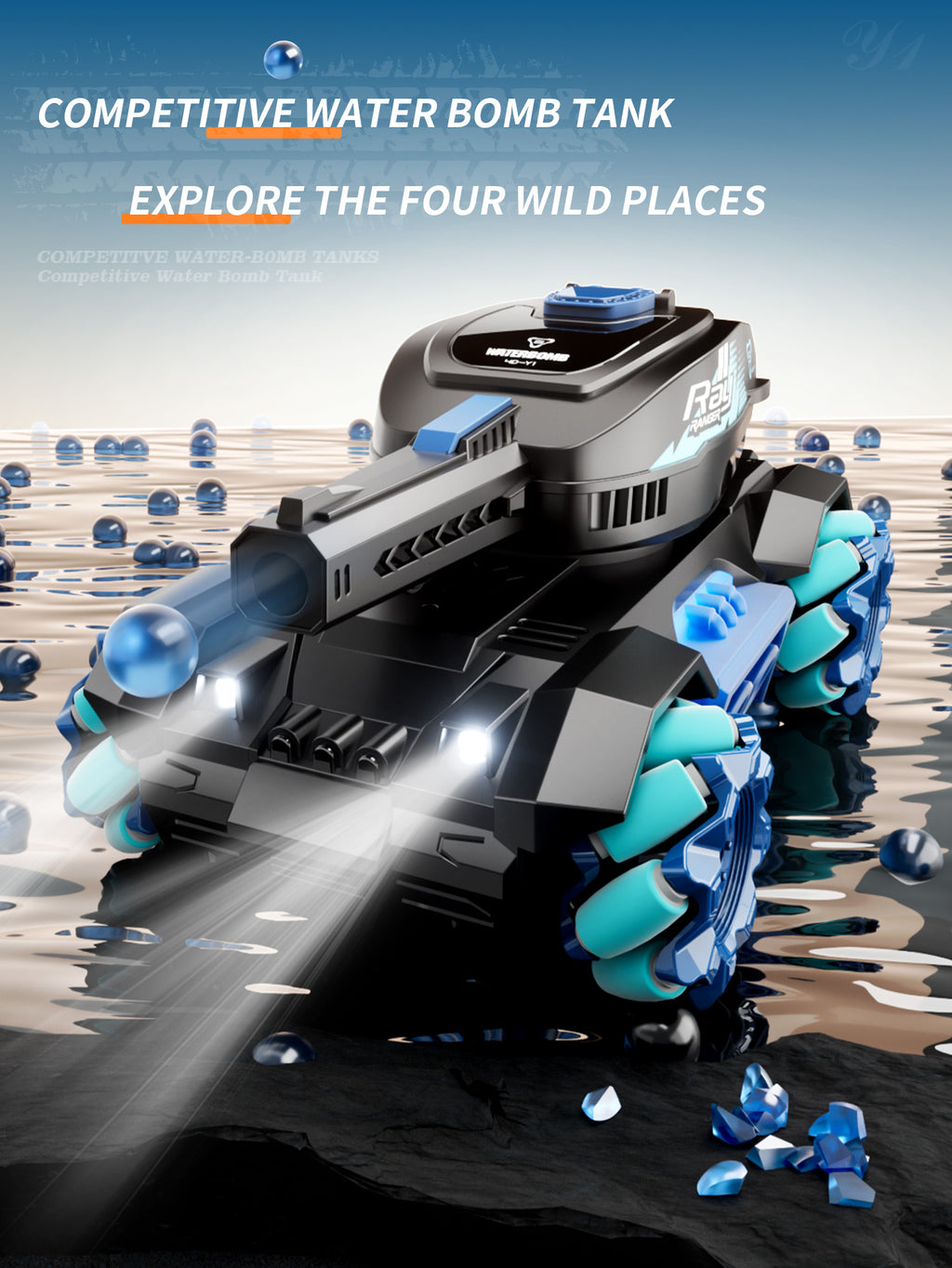 Char Tank RC 4DRC Y1 Tireur, Voiture Cascade Télécommandée à Gestes avec Lumières & Musique, Tir de Billes d’Eau, Voiture Télécommandée pour Garçons 6-12 Ans, Jouet Enfant Idée Cadeau Anniversaire