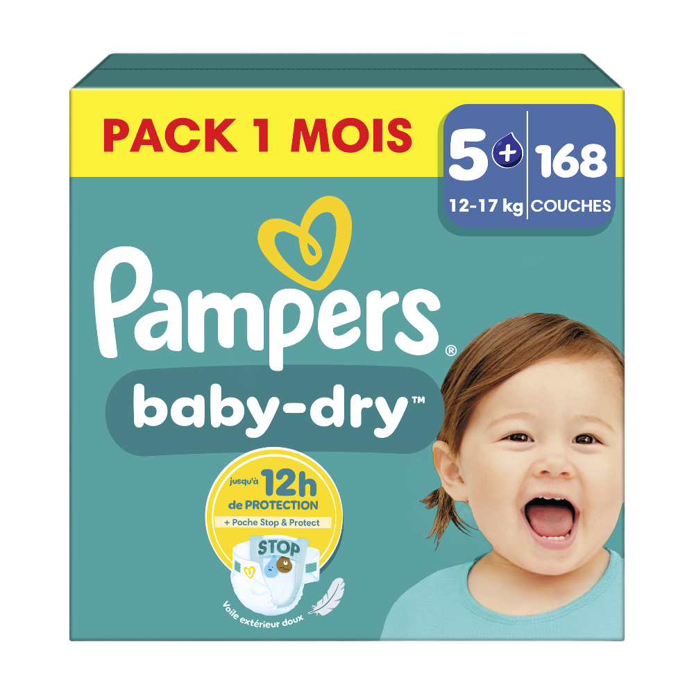 PAMPERS Baby-Dry Pack 1 Mois, Taille 5, 168 couches