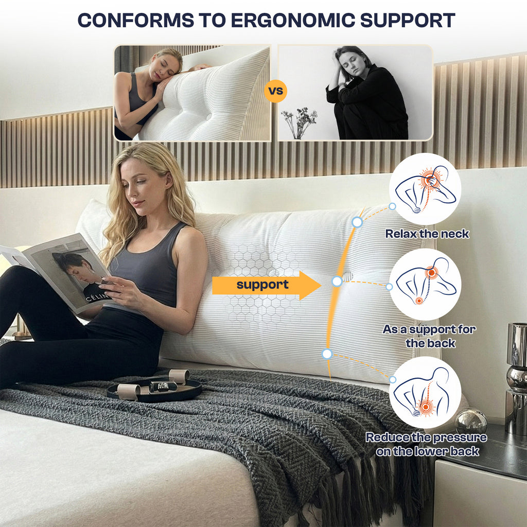 LeBonsoir Coussin de soutien dorsal - Coussin de lecture pour lit et canapé, coussin en forme de prisme, coussin de dossier pour mur, coussin d’assise, coussin mural, housse lavable (blanc, 80 cm)