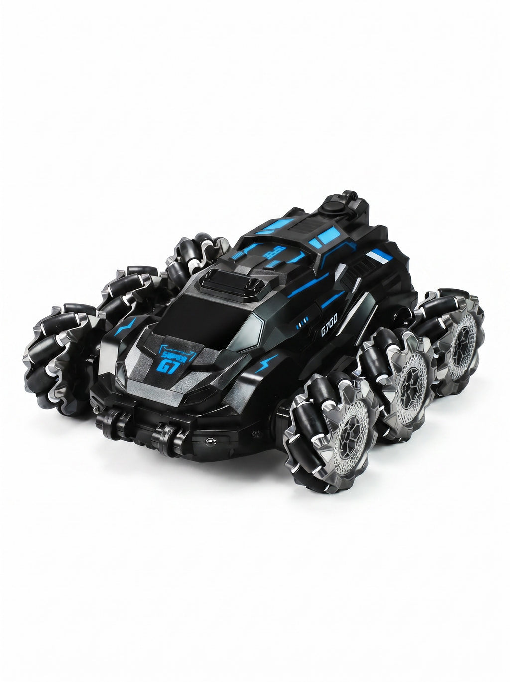 Voiture de Cascade RC 6WD en Alliage Métallique, Design Brume, Télécommande 2,4 g, Drift Latéral et Rotation à 360°, Lumières LED et Musique, Jouet Tout-Terrain pour Enfants 6+, One Piece en Bleu