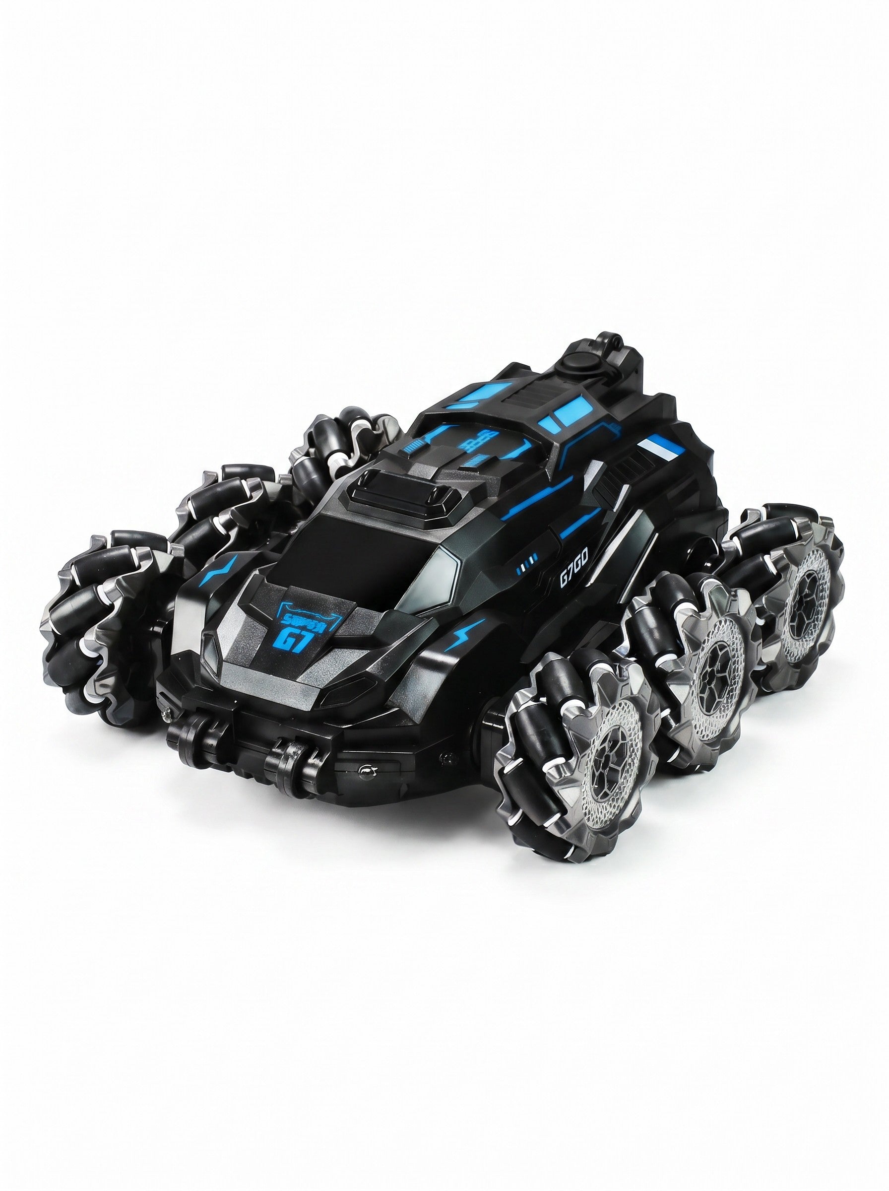 Voiture de Cascade RC 6WD en Alliage Métallique, Design Brume, Télécommande 2,4 g, Drift Latéral et Rotation à 360°, Lumières LED et Musique, Jouet Tout-Terrain pour Enfants 6+, One Piece en Bleu