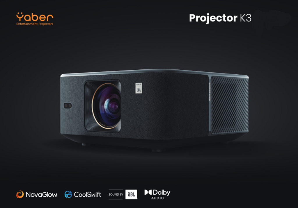 Vidéoprojecteur intelligent YABER K3, 1080p natif, 1000 lumens ISO, deux haut-parleurs stéréo intégrés de 15 W avec Dolby Audio, son par JBL, mise au point automatique