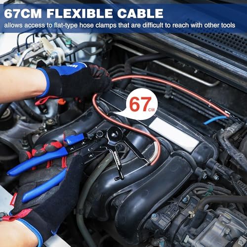 WORKPRO Pince à Collier de Serrage Flexible à Longue Portée, Pince à Collier de Serrage Flexible Type Câble 67 cm Outils de Réparation et d'Entretien Automobile pour Tuyaux de