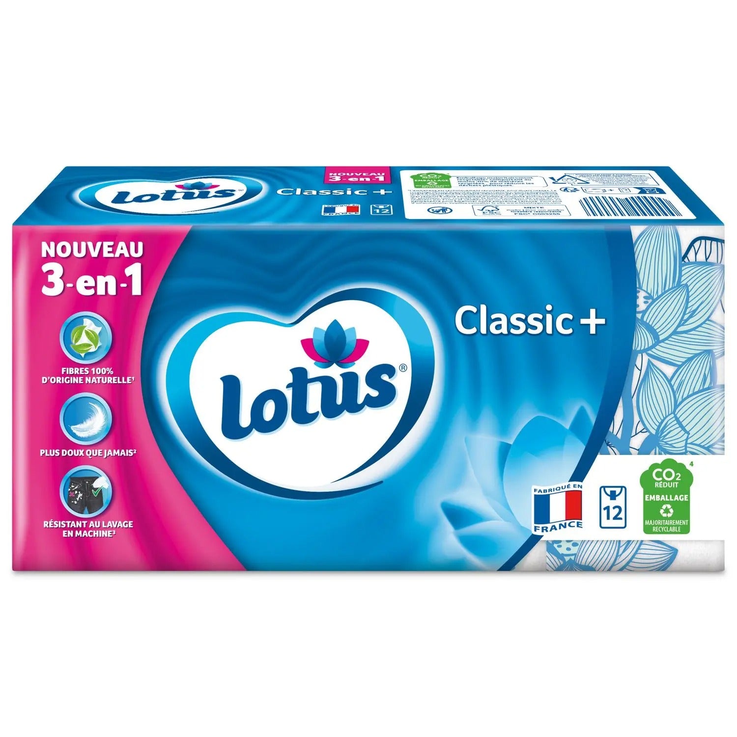 LOTUS Classic+ Mouchoirs en Papier 4 Épaisseurs Étui Compact, 12 Étuis, 108 Mouchoirs