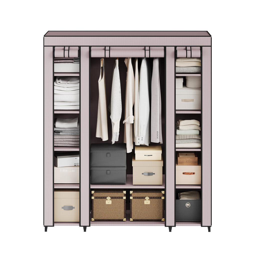 JOYFURNOS Armoire de dressing, armoire portable pour chambre, tringle à vêtements avec housse en tissu, organisateur de rangement pour vêtements, 150 x 45 x 175 cm, violet