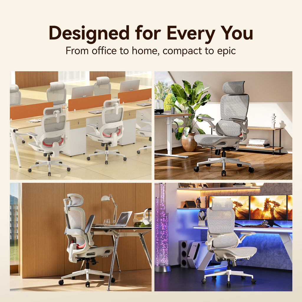 SIHOO B100 Ultra Chaise de Bureau Ergonomique, Chaise de Bureau en Maille avec Soutien Lombaire Adaptatif, Chaise d’Ordinateur avec Large Appui-Tête, Chaise de Bureau avec Accoudoirs Relevables et Pivotants à 360°, Gris Clair
