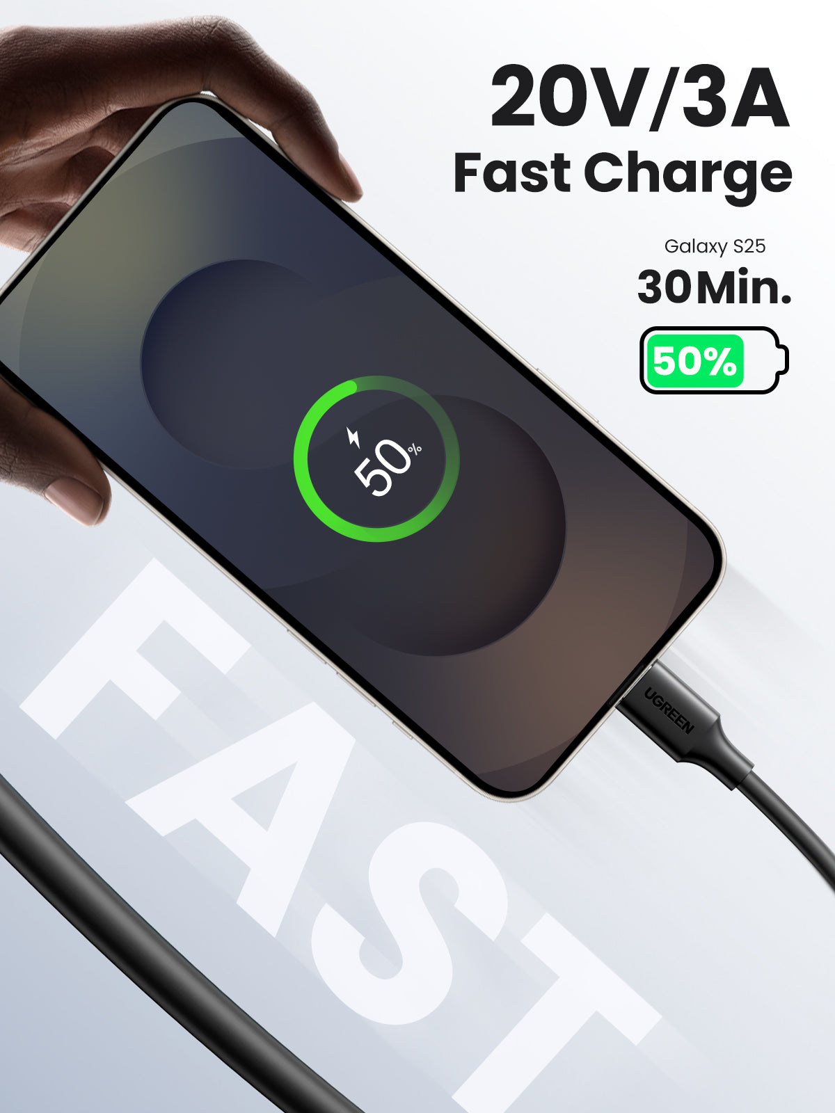 UGREEN Câble USB-C 2.0 3 A noir - 3 m
