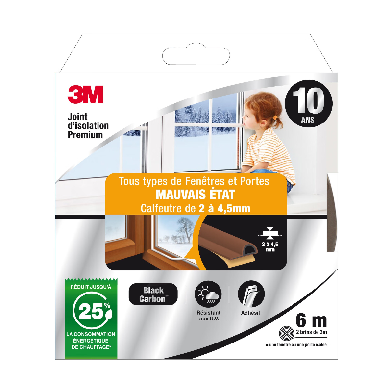 3M™ Joint d'étanchéité haut de gamme pour portes/fenêtres en mauvais état Marron 6 m